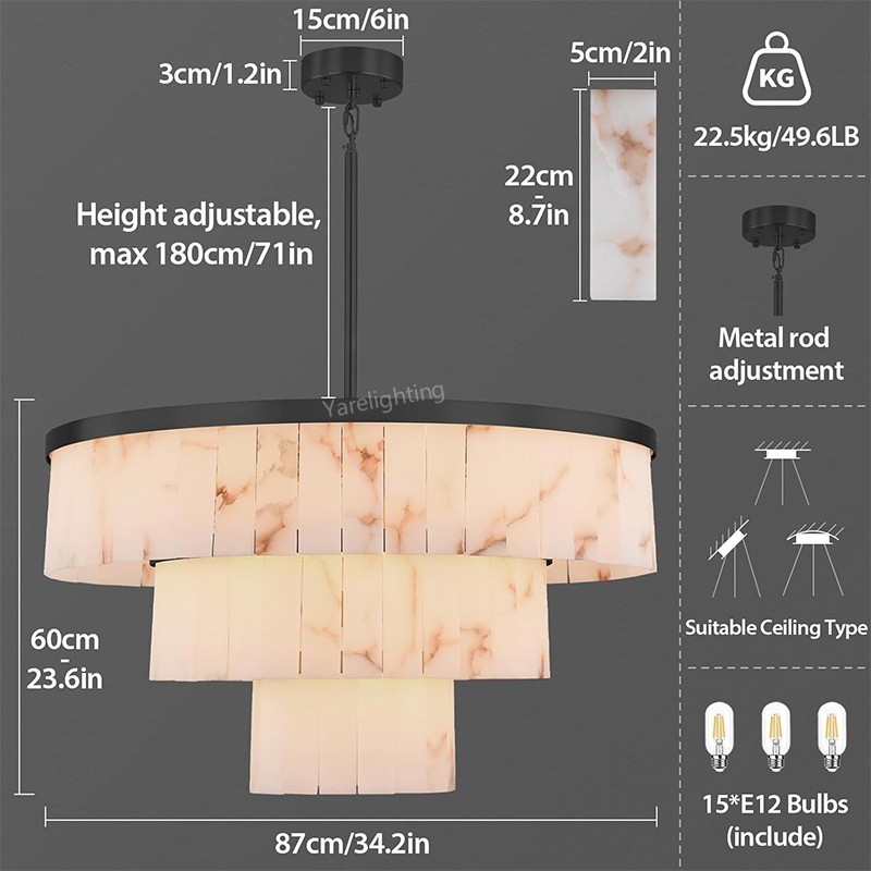 Modern Spanish Alabaster 3-tier Round Chandelier