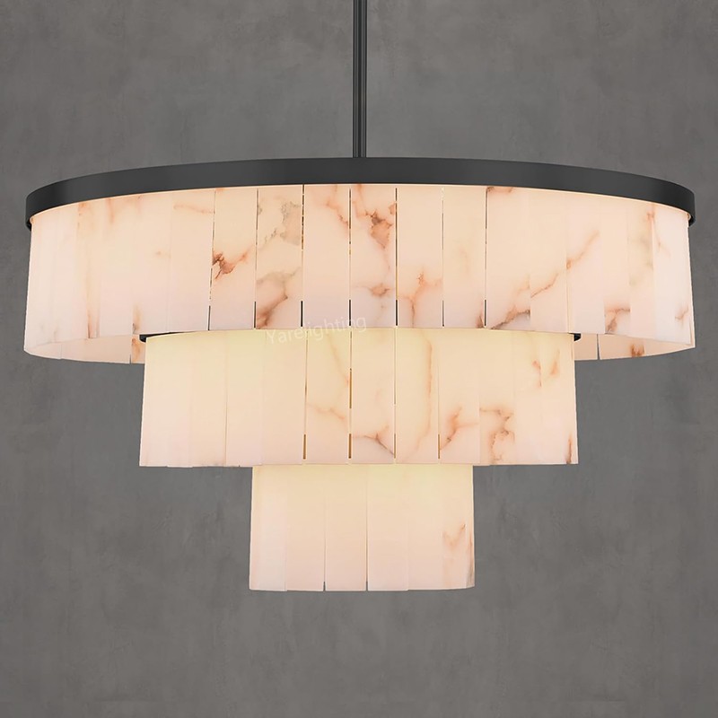 Modern Spanish Alabaster 3-tier Round Chandelier
