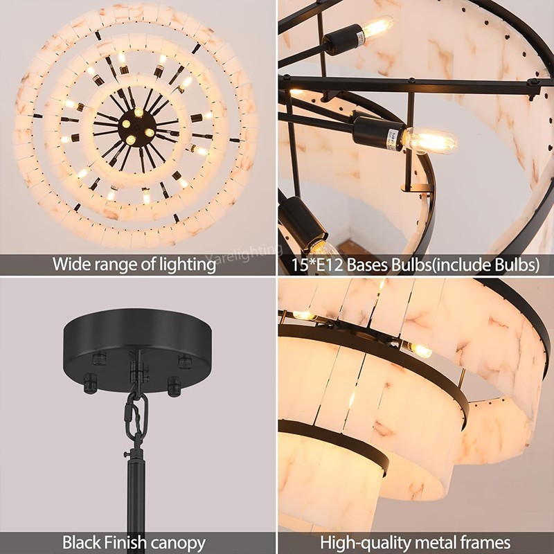 Modern Spanish Alabaster 3-tier Round Chandelier