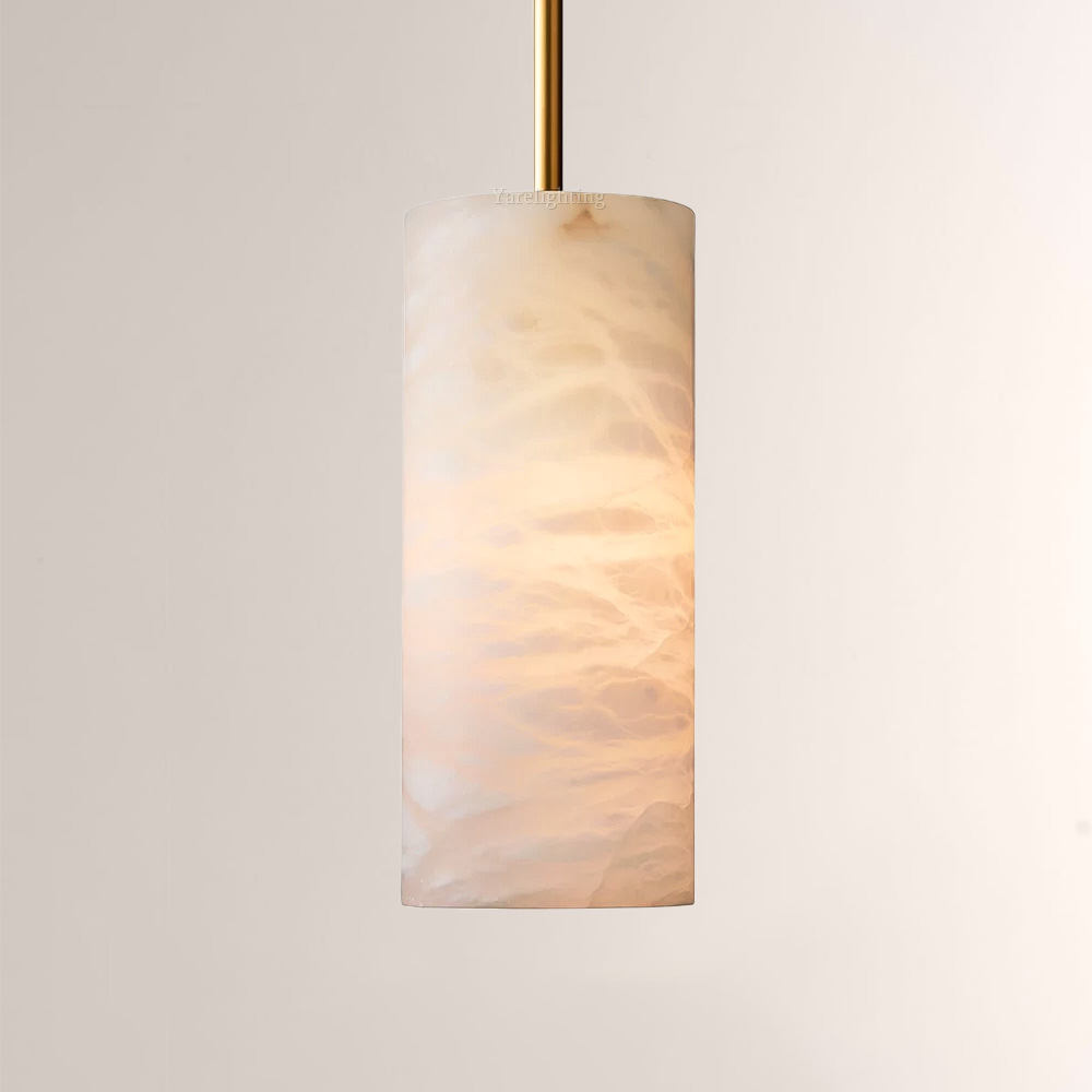Hand-Carved Alabaster Cylinder Pendant,Modern Pendant in Bedroom