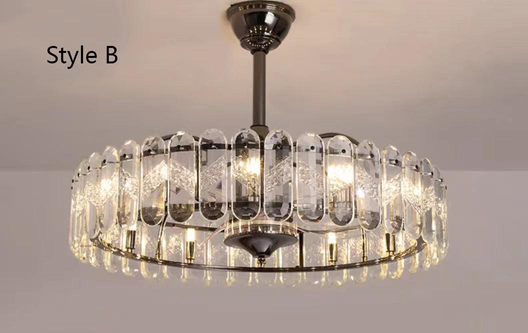 New Modern Invisible Fan Light Candle Crystal Chandelier for Living/Dining Room/Bedroom