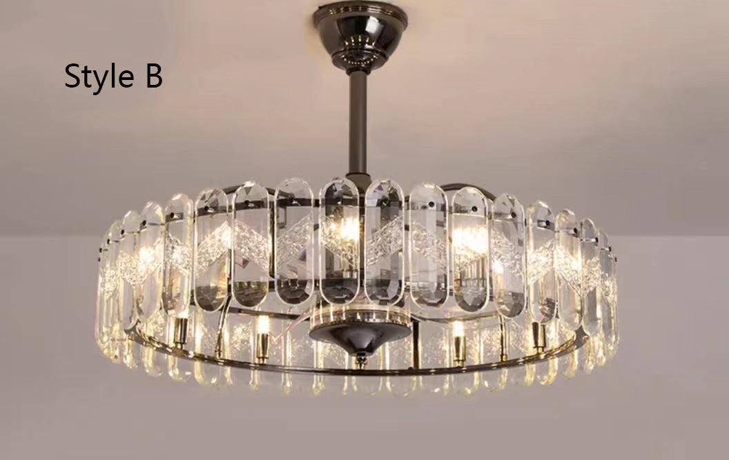 New Modern Invisible Fan Light Candle Crystal Chandelier for Living/Dining Room/Bedroom