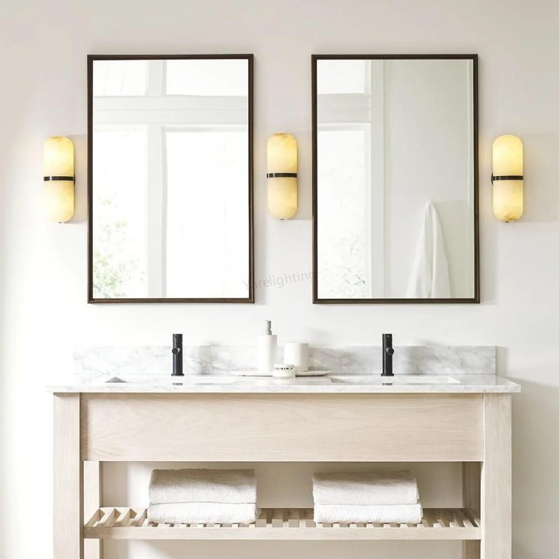 Elegant Alabaster Gold-Ring Wall Sconce