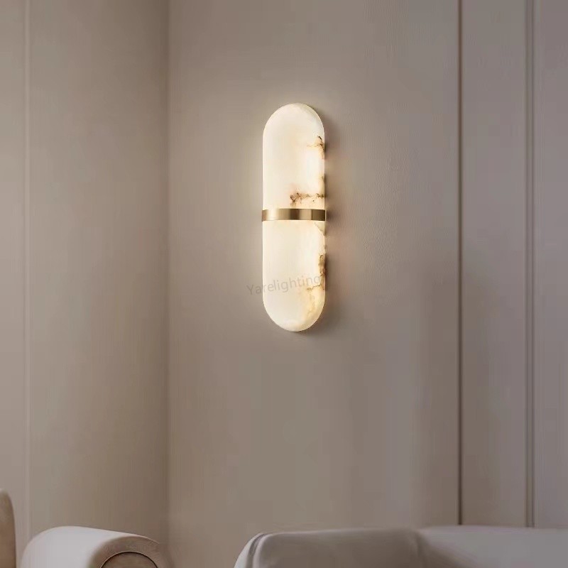 Elegant Alabaster Gold-Ring Wall Sconce