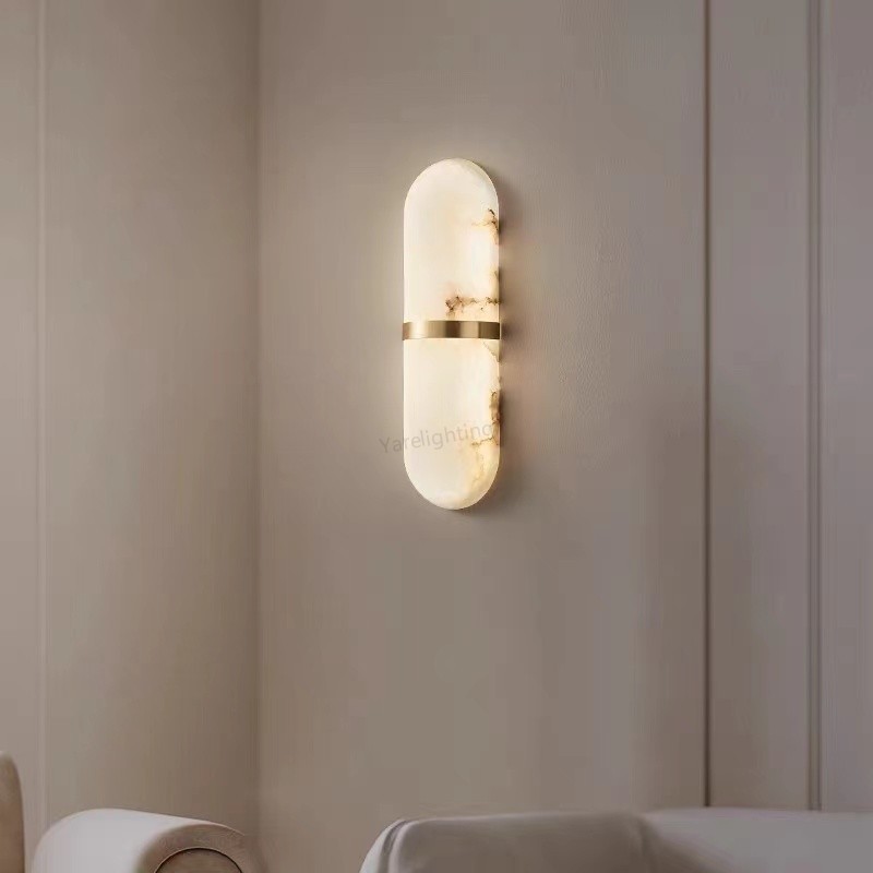 Elegant Alabaster Gold-Ring Wall Sconce