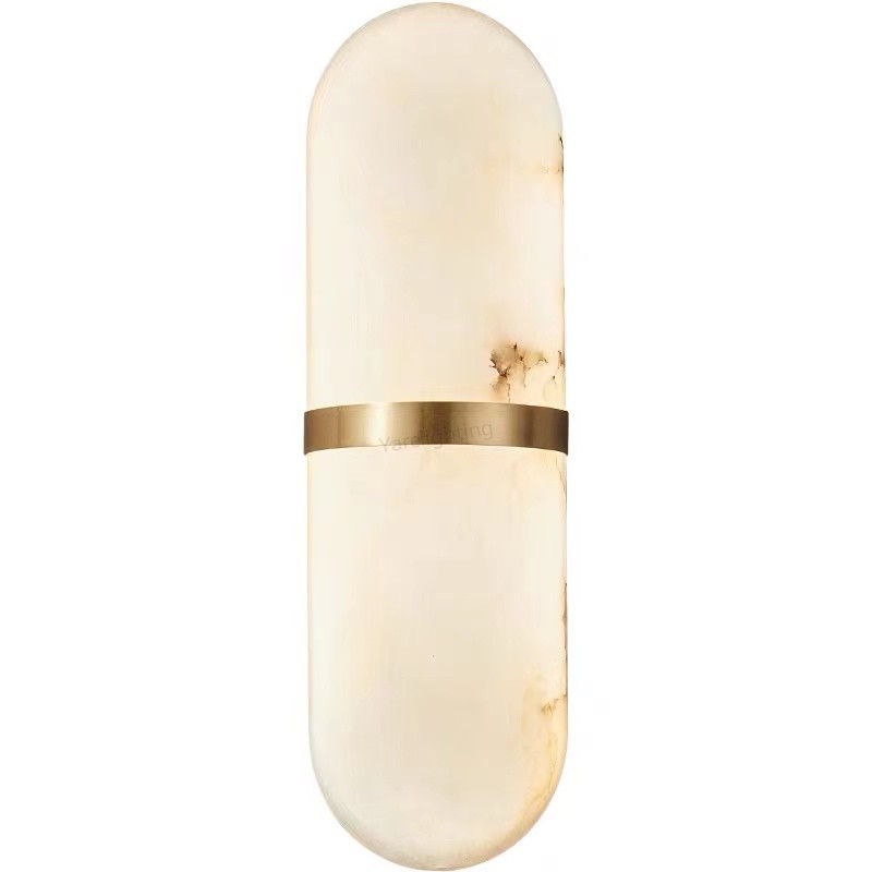 Elegant Alabaster Gold-Ring Wall Sconce