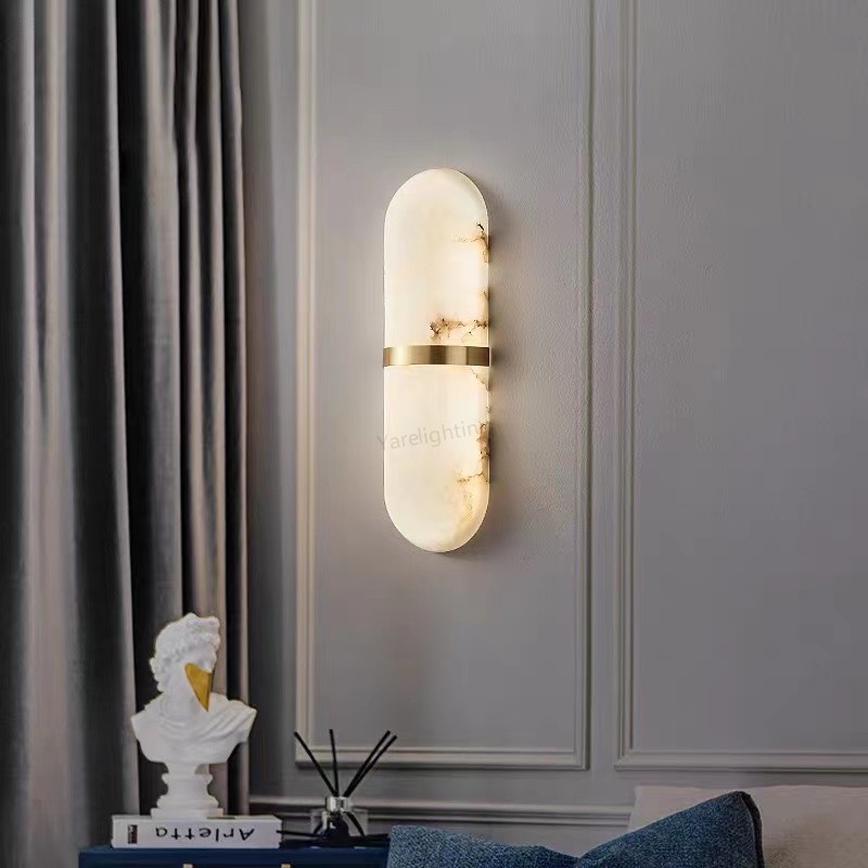 Elegant Alabaster Gold-Ring Wall Sconce