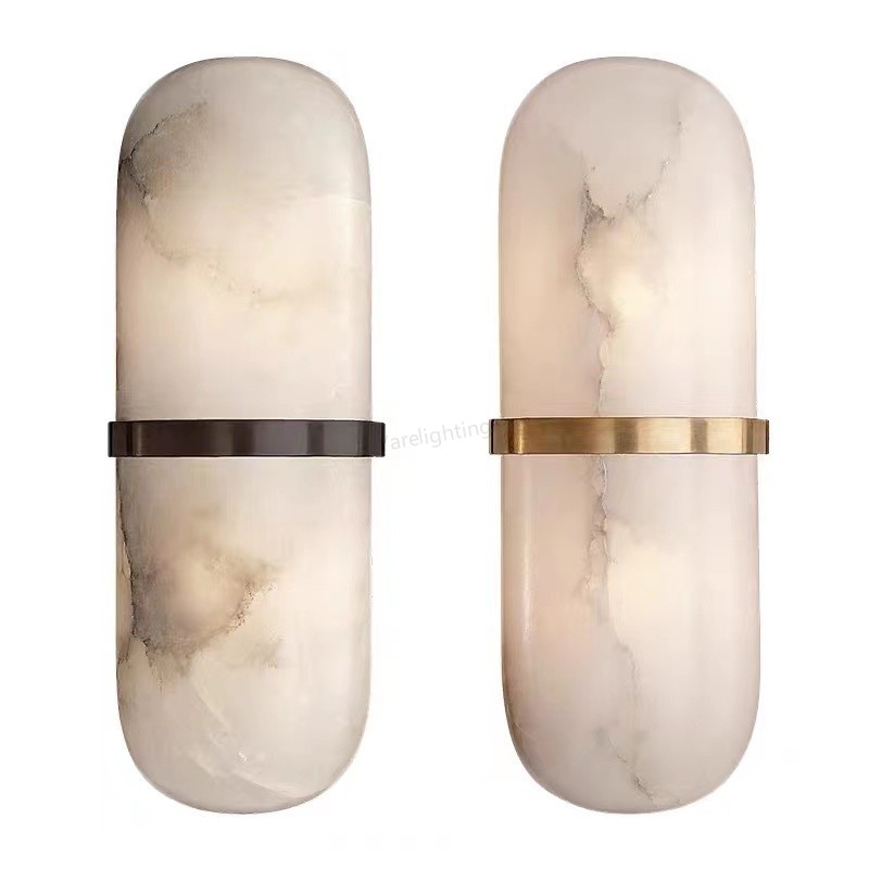 Elegant Alabaster Gold-Ring Wall Sconce