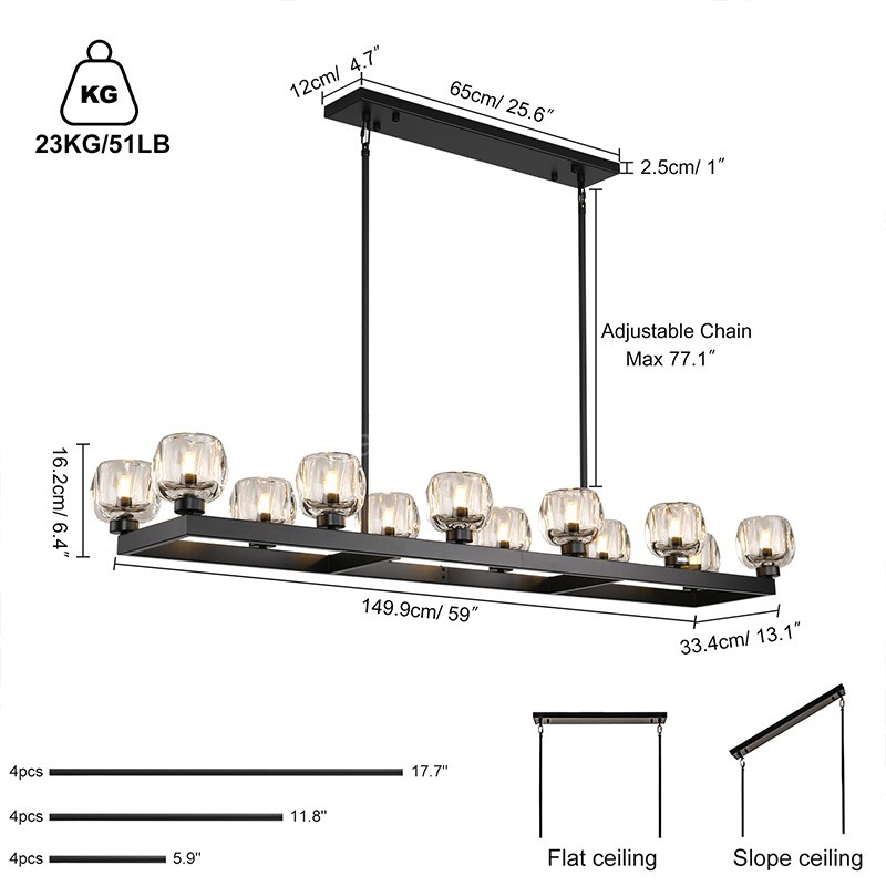 [Copy]Kirsten Glass Linear Chandelier 54"