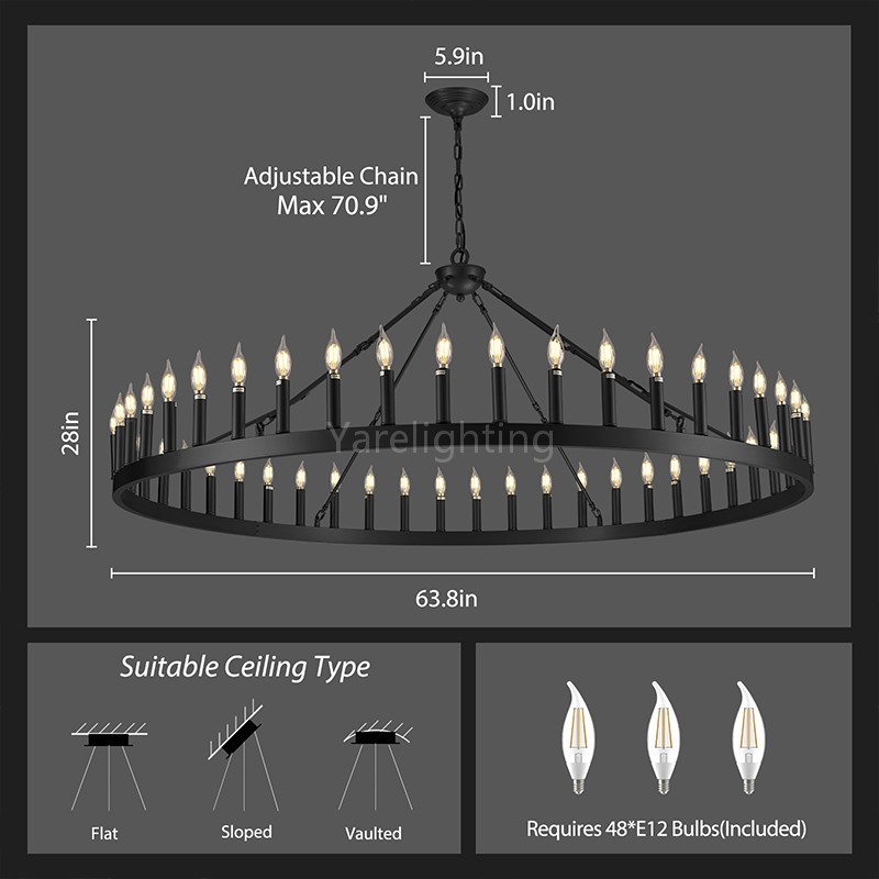 Modern Candle Round Chandelier 70"