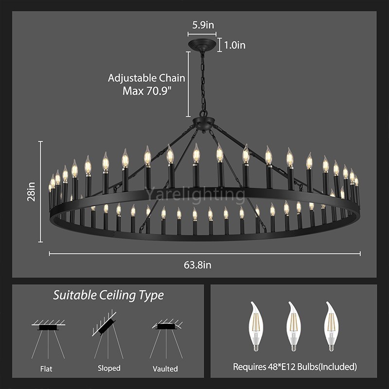 Modern Candle Round Chandelier 70"