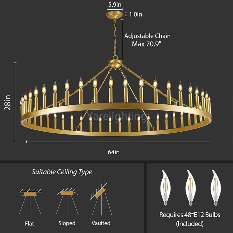 Modern Candle Round Chandelier 70"