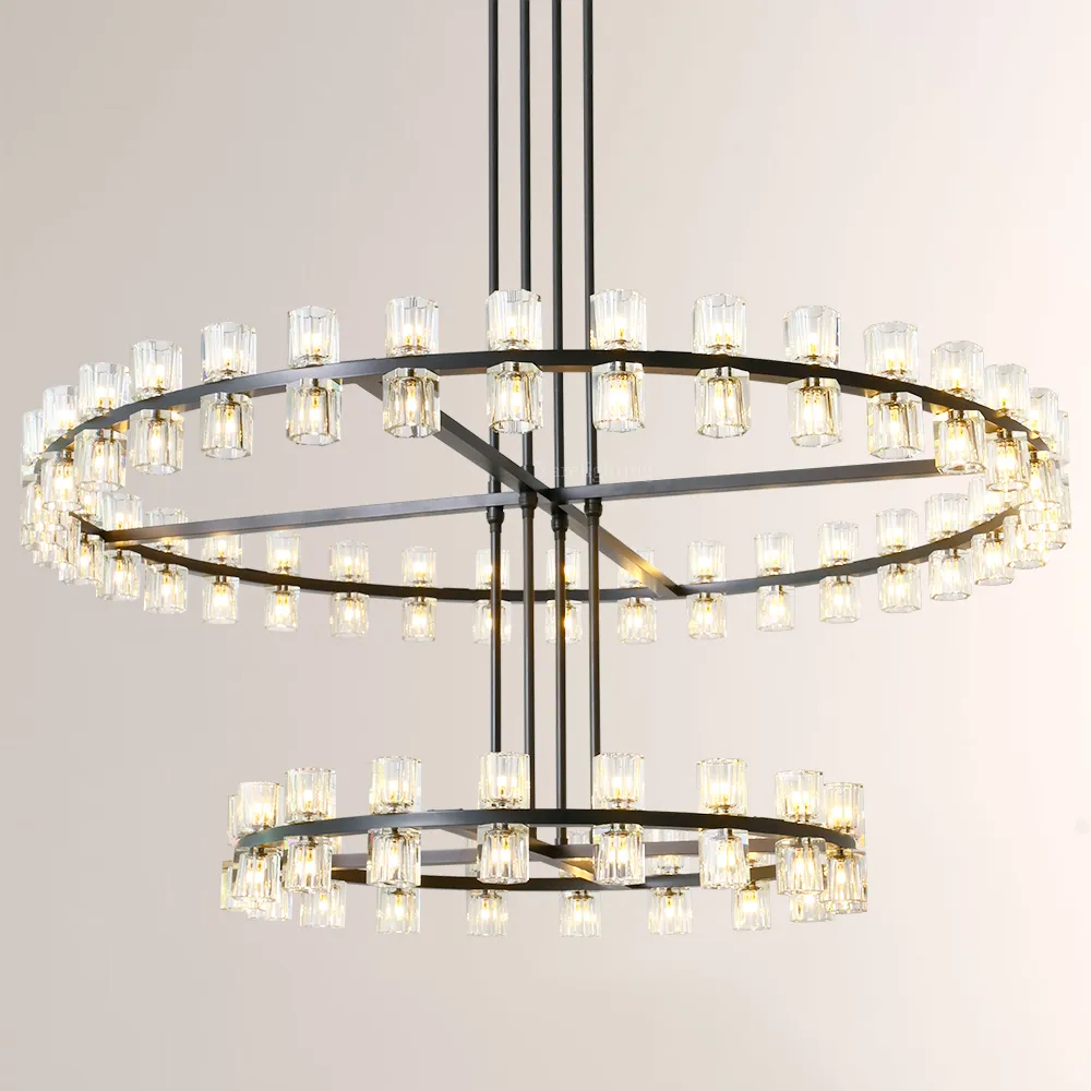 Brach Crystal Shade Two-Tier Round Chandelier 60"
