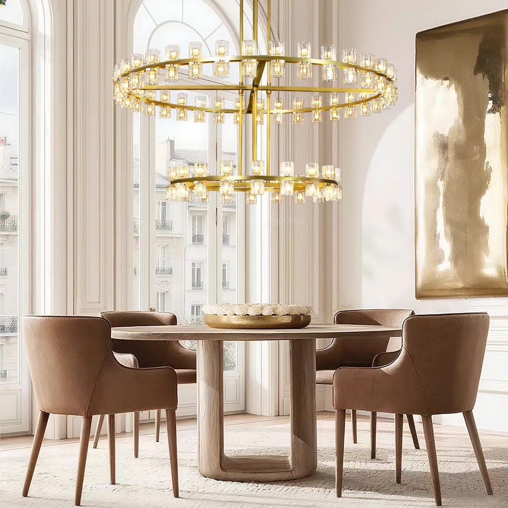 Brach Crystal Shade Two-Tier Round Chandelier 60"