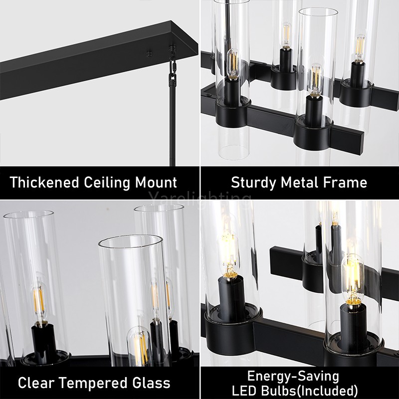 Modern Glass Rectangular Chandelier 54"