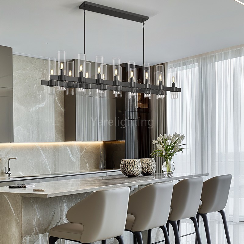 Modern Glass Rectangular Chandelier 54"