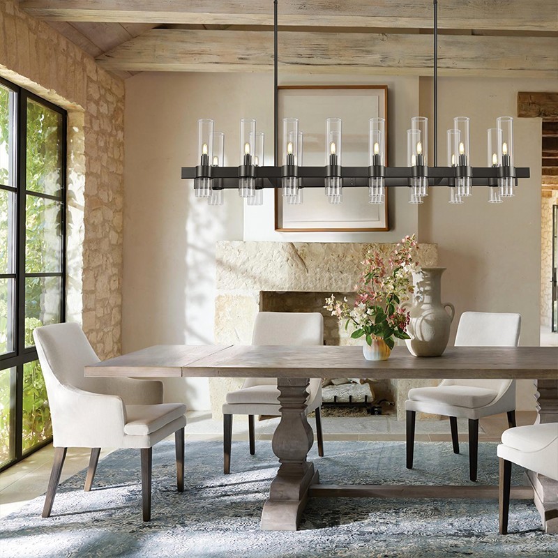 Modern Glass Rectangular Chandelier 54"