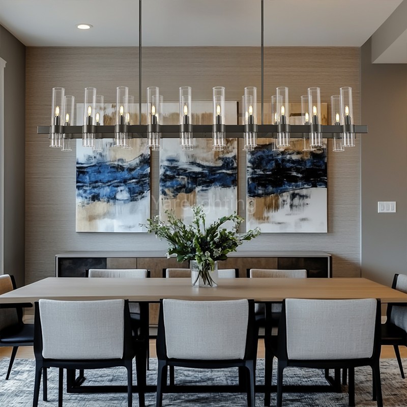 Modern Glass Rectangular Chandelier 68"