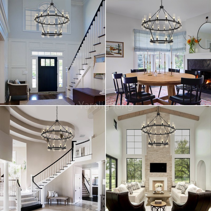 Modern Glass Round 2 Tier Chandelier 48”D