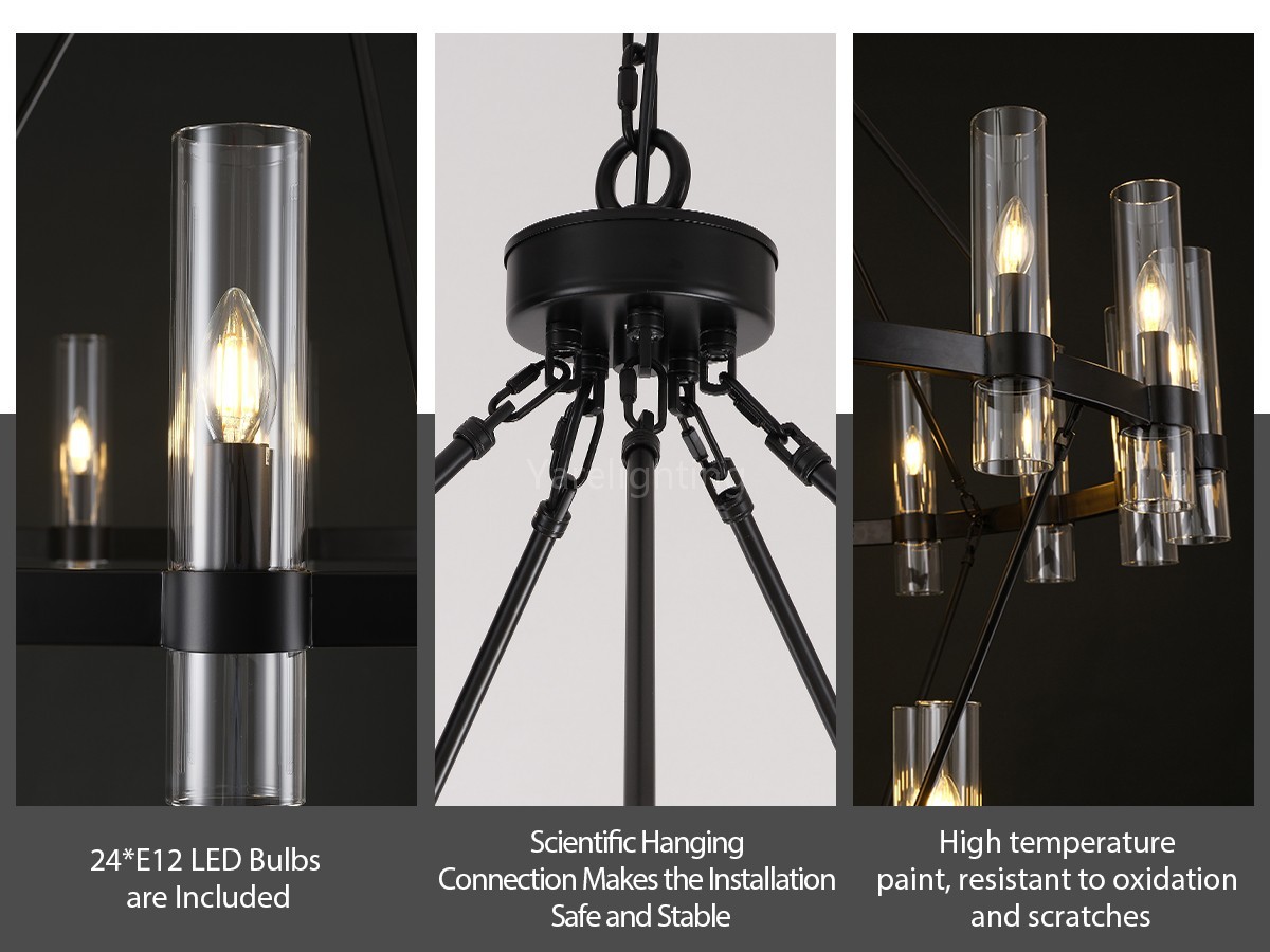 Modern Glass Round 2 Tier Chandelier 48”D