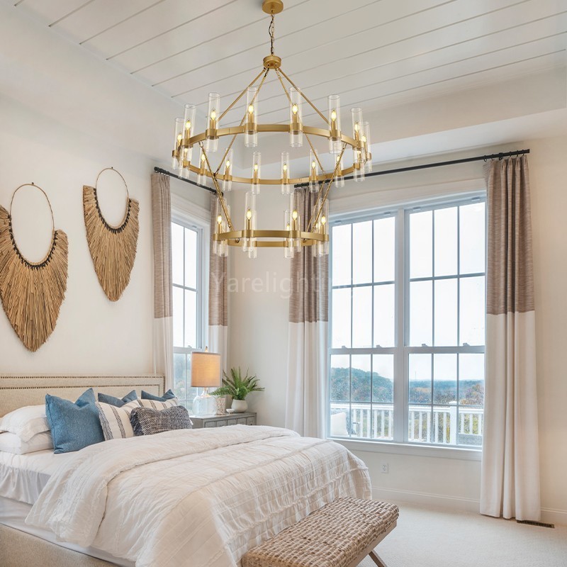 Modern Glass Round 2 Tier Chandelier 48”D