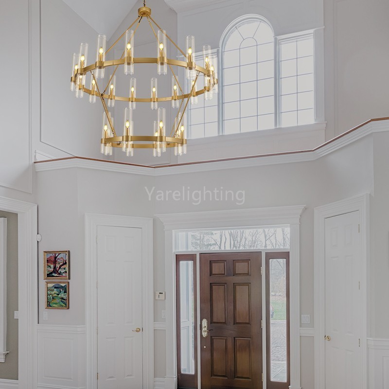 Modern Glass Round 2 Tier Chandelier 48”D