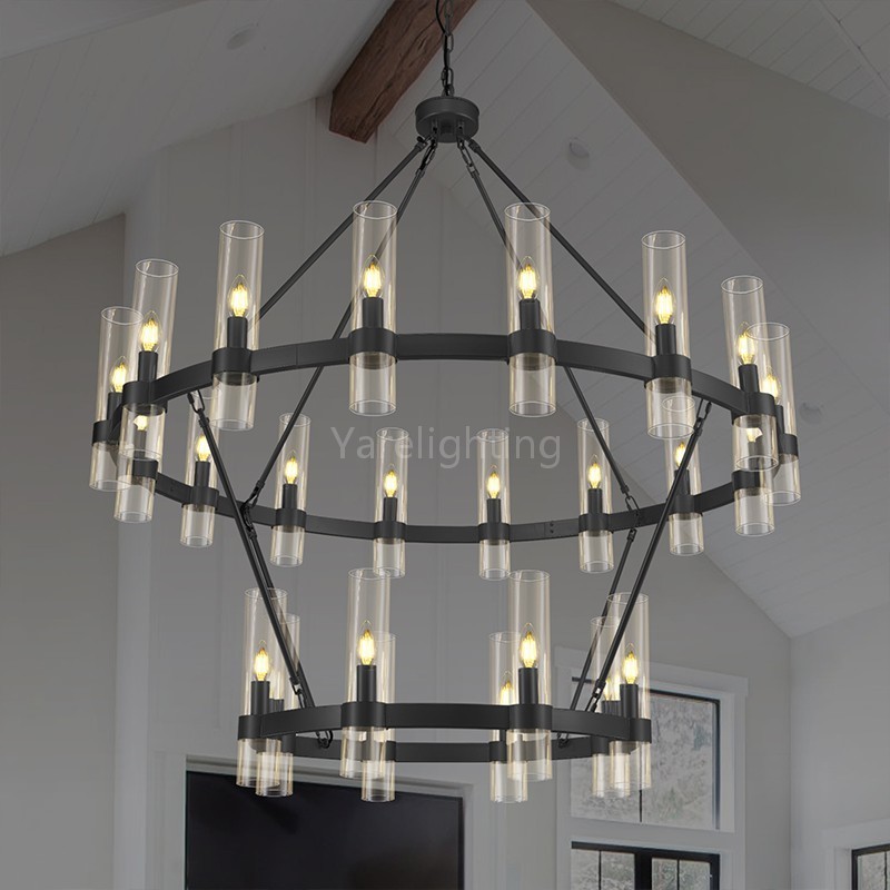 Modern Glass Round 2 Tier Chandelier 48”D