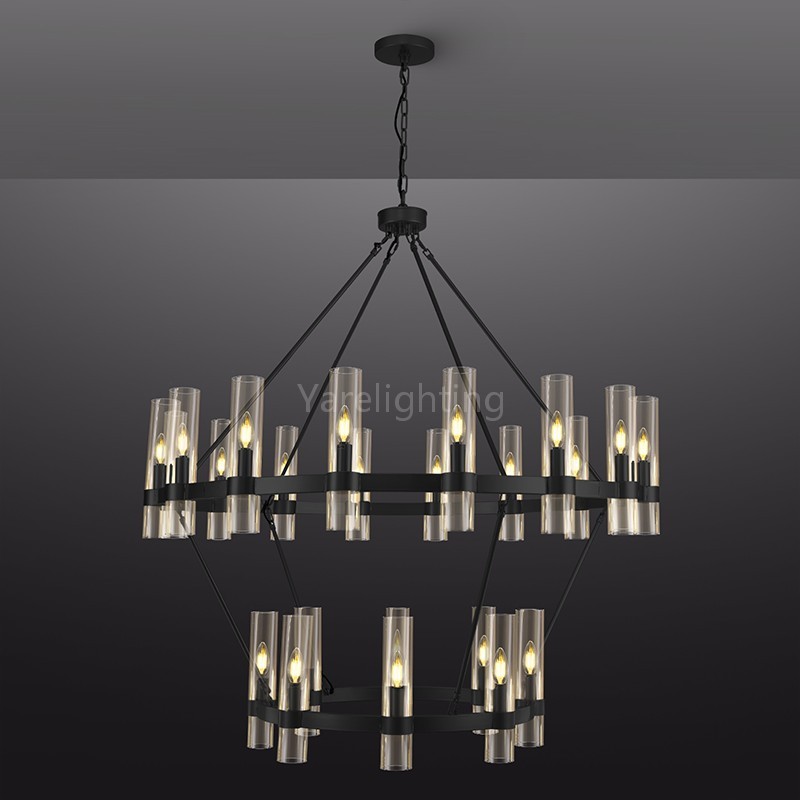 Modern Glass Round 2 Tier Chandelier 48”D,for Dining Room, Living Room, Bedroom and Entryway