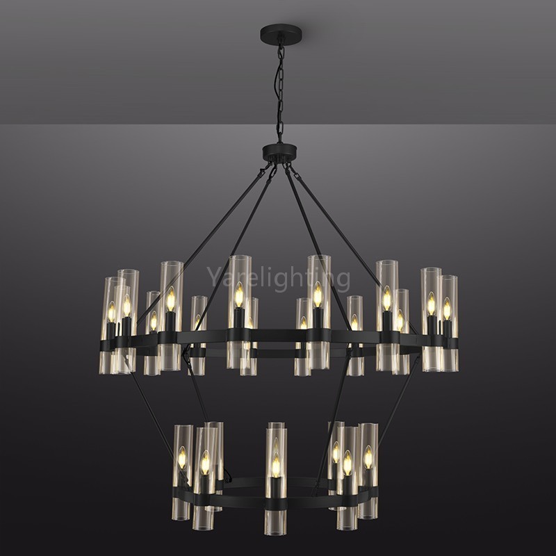 Modern Glass Round 2 Tier Chandelier 48”D