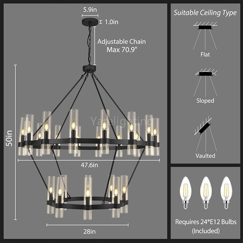 Modern Glass Round 2 Tier Chandelier 48”D