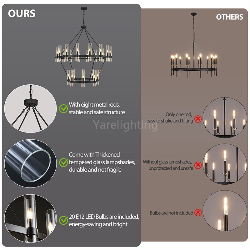 Modern Glass Round 2 Tier Chandelier 48”D