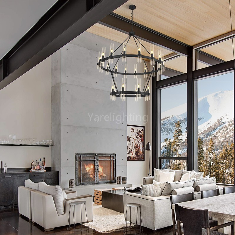 Modern Glass Round 2 Tier Chandelier 48”D