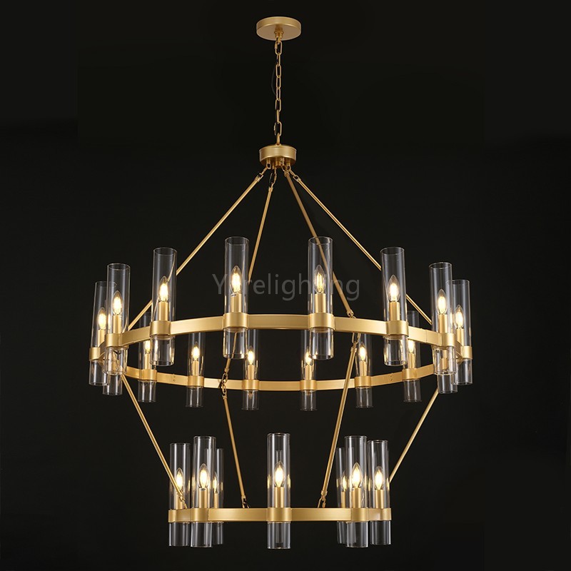 Modern Glass Round 2 Tier Chandelier 48”D