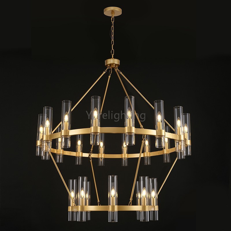 Modern Glass Round 2 Tier Chandelier 48”D,for Dining Room, Living Room, Bedroom and Entryway