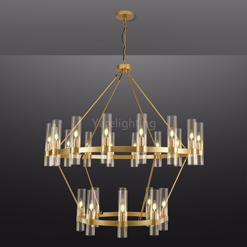 Modern Glass Round 2 Tier Chandelier 48”D
