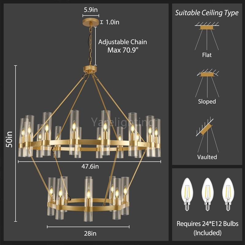 Modern Glass Round 2 Tier Chandelier 48”D