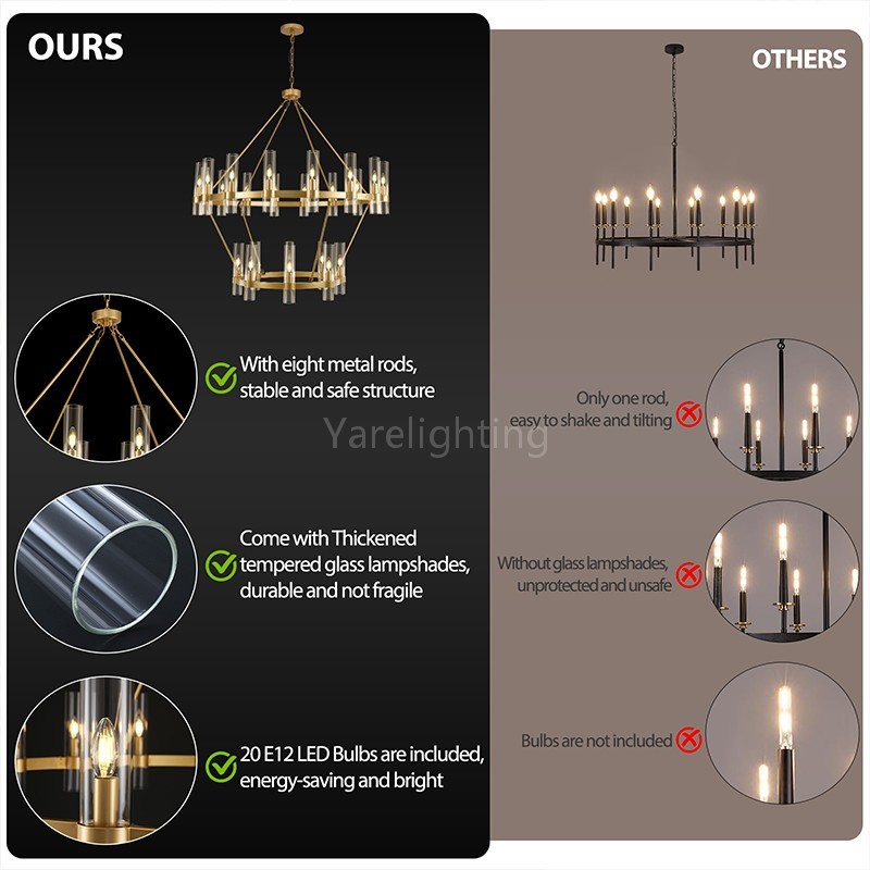 Modern Glass Round 2 Tier Chandelier 48”D