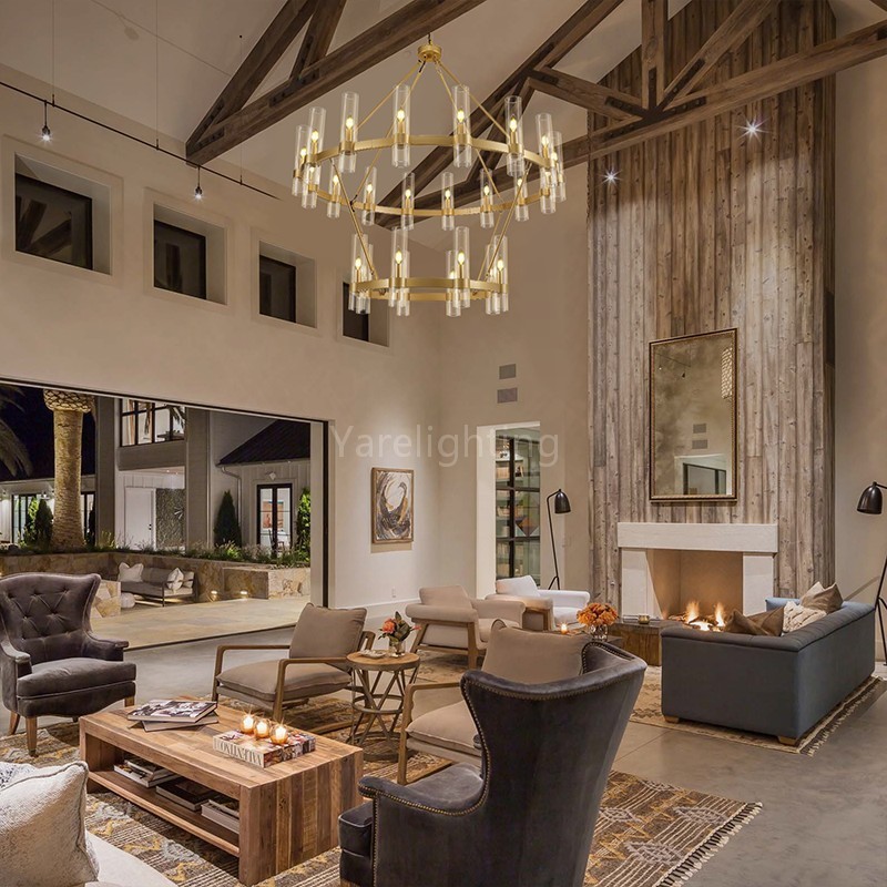 Modern Glass Round 2 Tier Chandelier 48”D