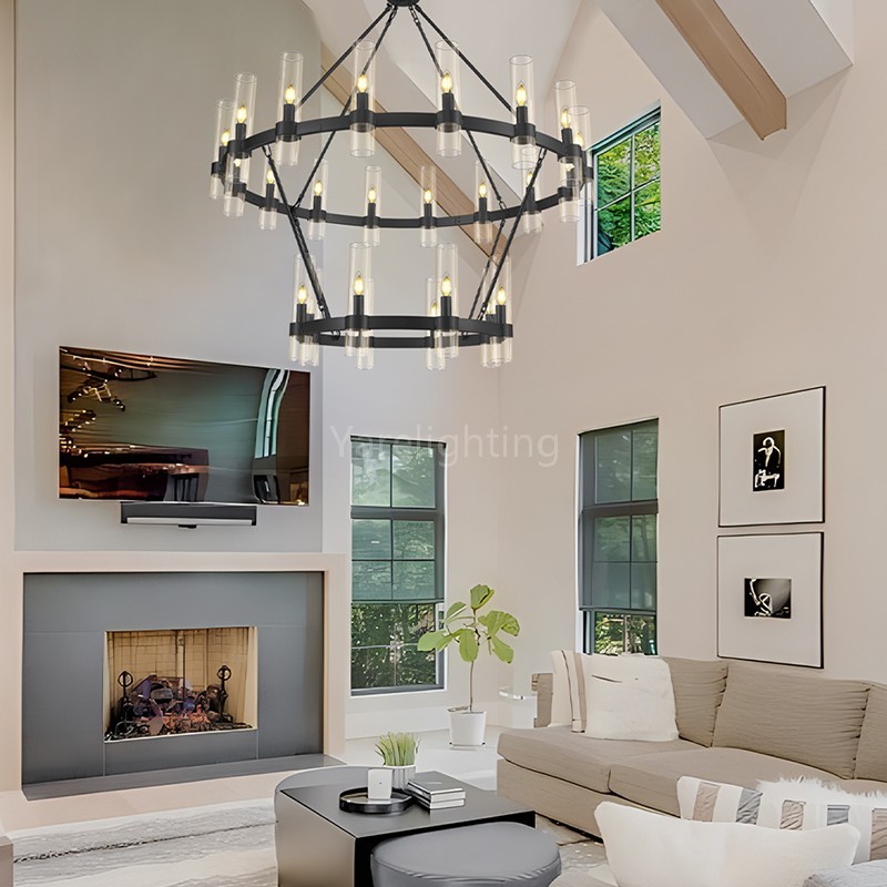 Modern Glass Round 2 Tier Chandelier 48”D