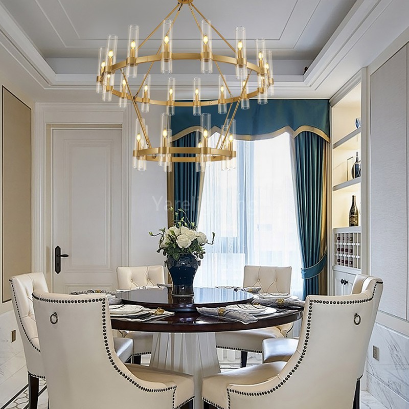 Modern Glass Round 2 Tier Chandelier 48”D