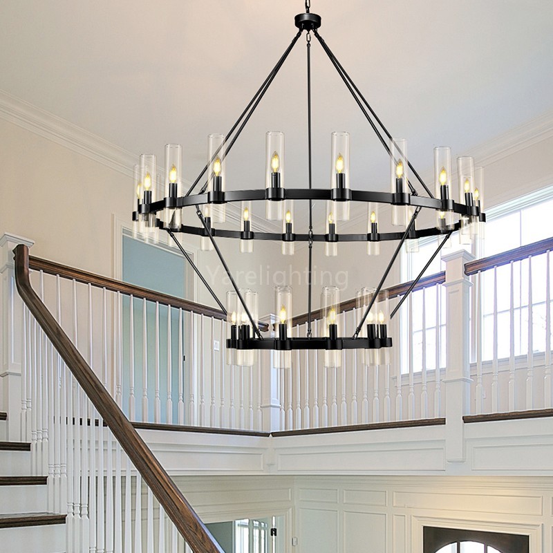 Modern Glass Round 2 Tier Chandelier 60”D