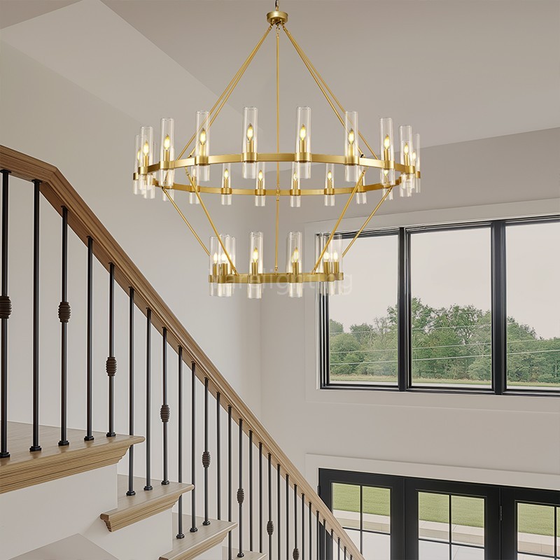 Modern Glass Round 2 Tier Chandelier 60”D