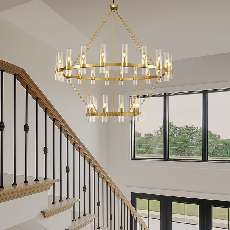 Modern Glass Round 2 Tier Chandelier 60”D