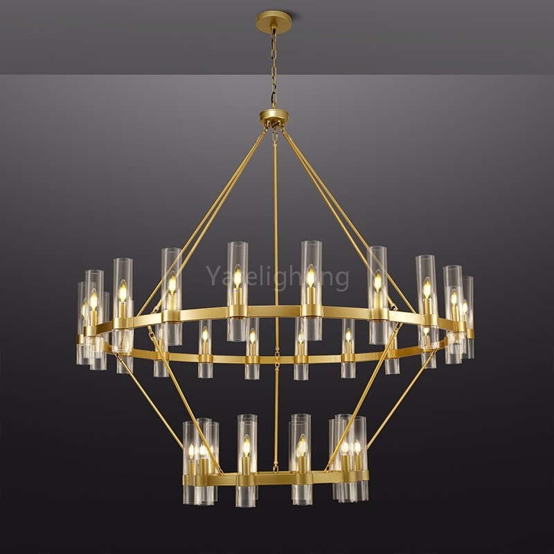 Modern Glass Round 2 Tier Chandelier 60”D, for Dining Room, Living Room, Bedroom,Entryway