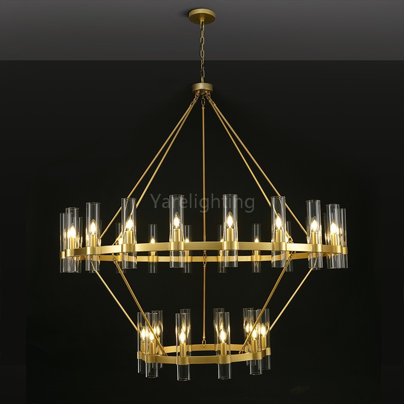Modern Glass Round 2 Tier Chandelier 60”D