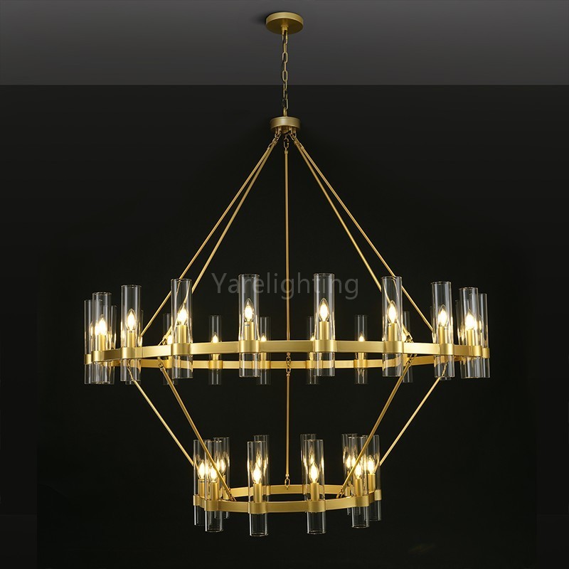 Modern Glass Round 2 Tier Chandelier 60”D