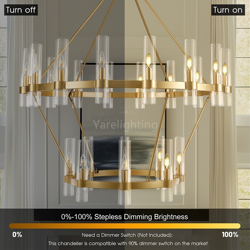Modern Glass Round 2 Tier Chandelier 60”D