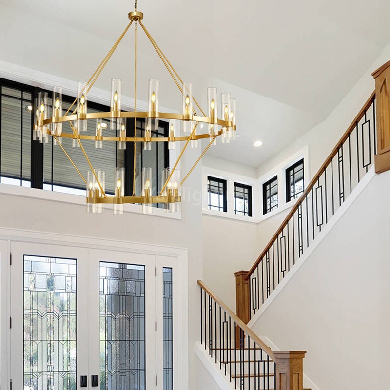 Modern Glass Round 2 Tier Chandelier 60”D