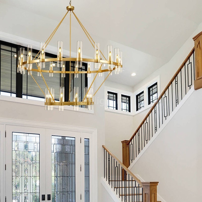 Modern Glass Round 2 Tier Chandelier 60”D