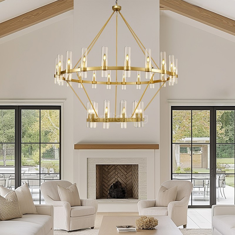 Modern Glass Round 2 Tier Chandelier 60”D